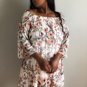 Neiman Marcus Off The Shoulder Pink Floral Dress, Size Small